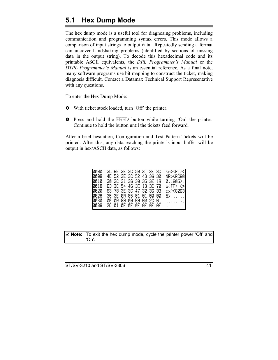 1 hex dump mode | Datamax S-Class SV-3210 User Manual | Page 51 / 84