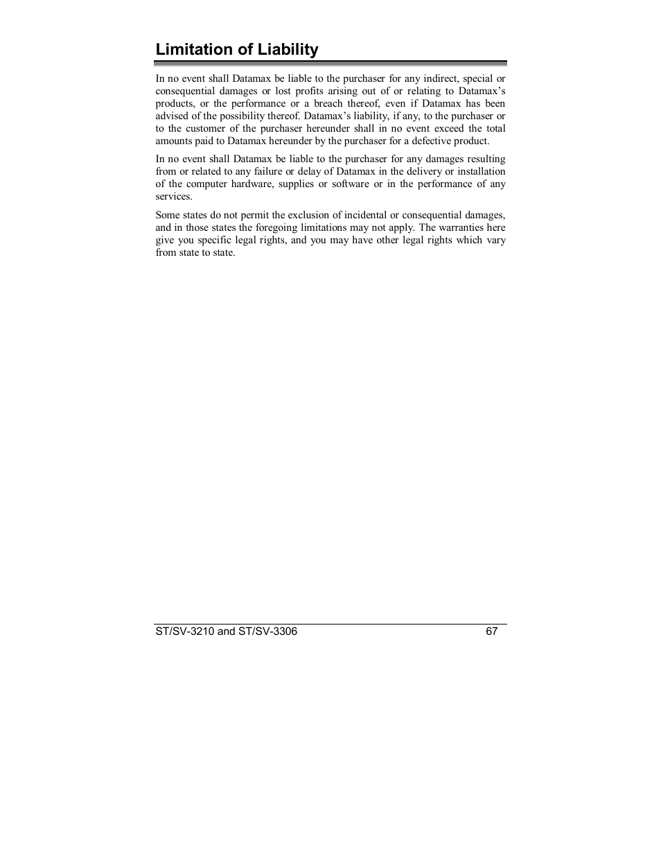 Limitation of liability | Datamax S-Class SV-3210 User Manual | Page 77 / 84