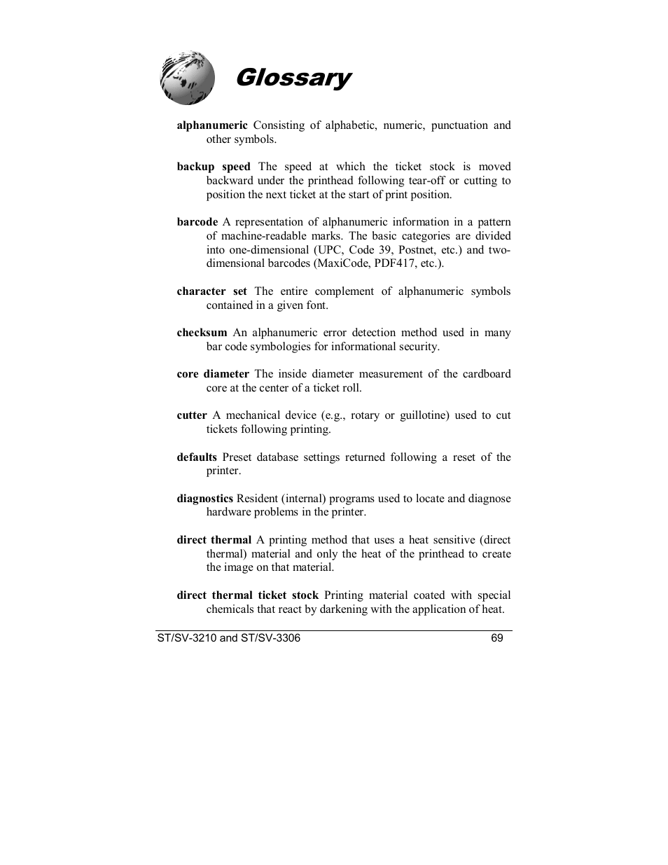 Glossary | Datamax S-Class SV-3210 User Manual | Page 79 / 84