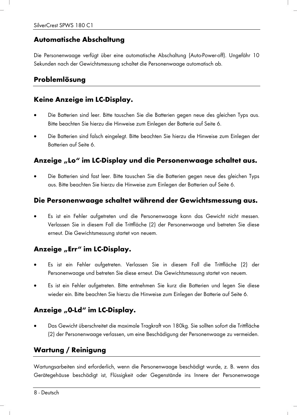 Silvercrest SPWS 180 C1 User Manual | Page 10 / 44