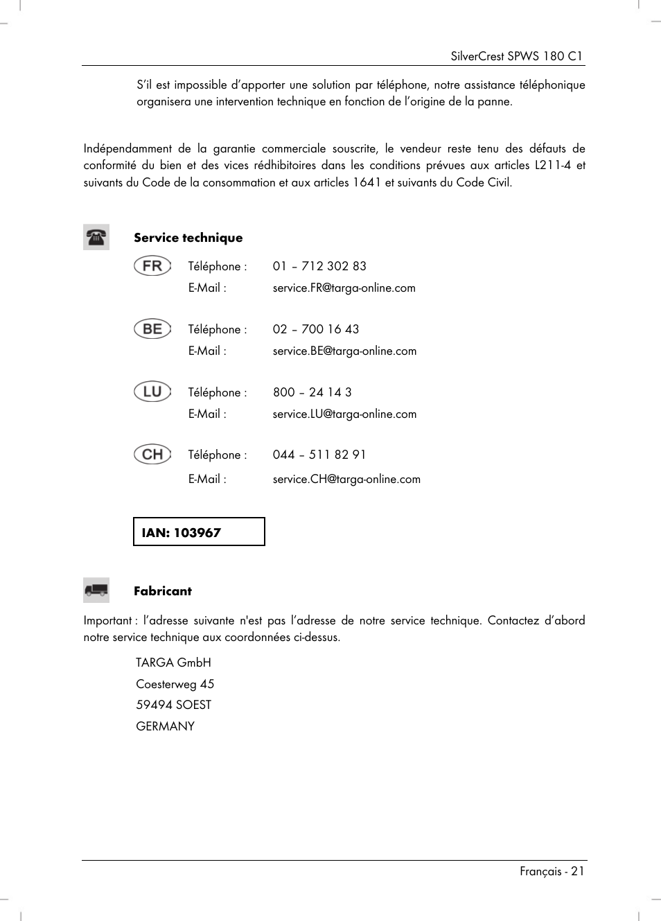 Silvercrest SPWS 180 C1 User Manual | Page 23 / 44