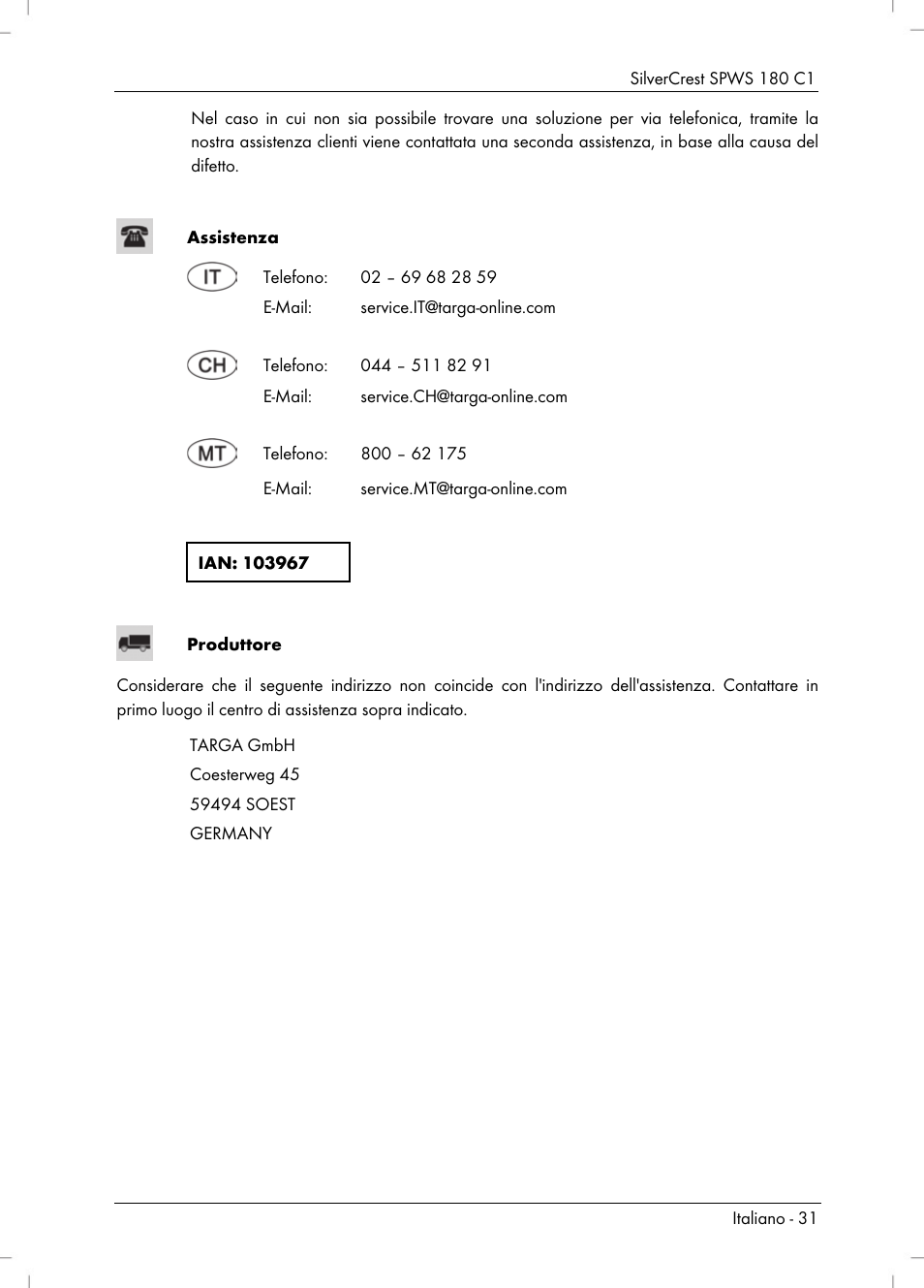 Silvercrest SPWS 180 C1 User Manual | Page 33 / 44
