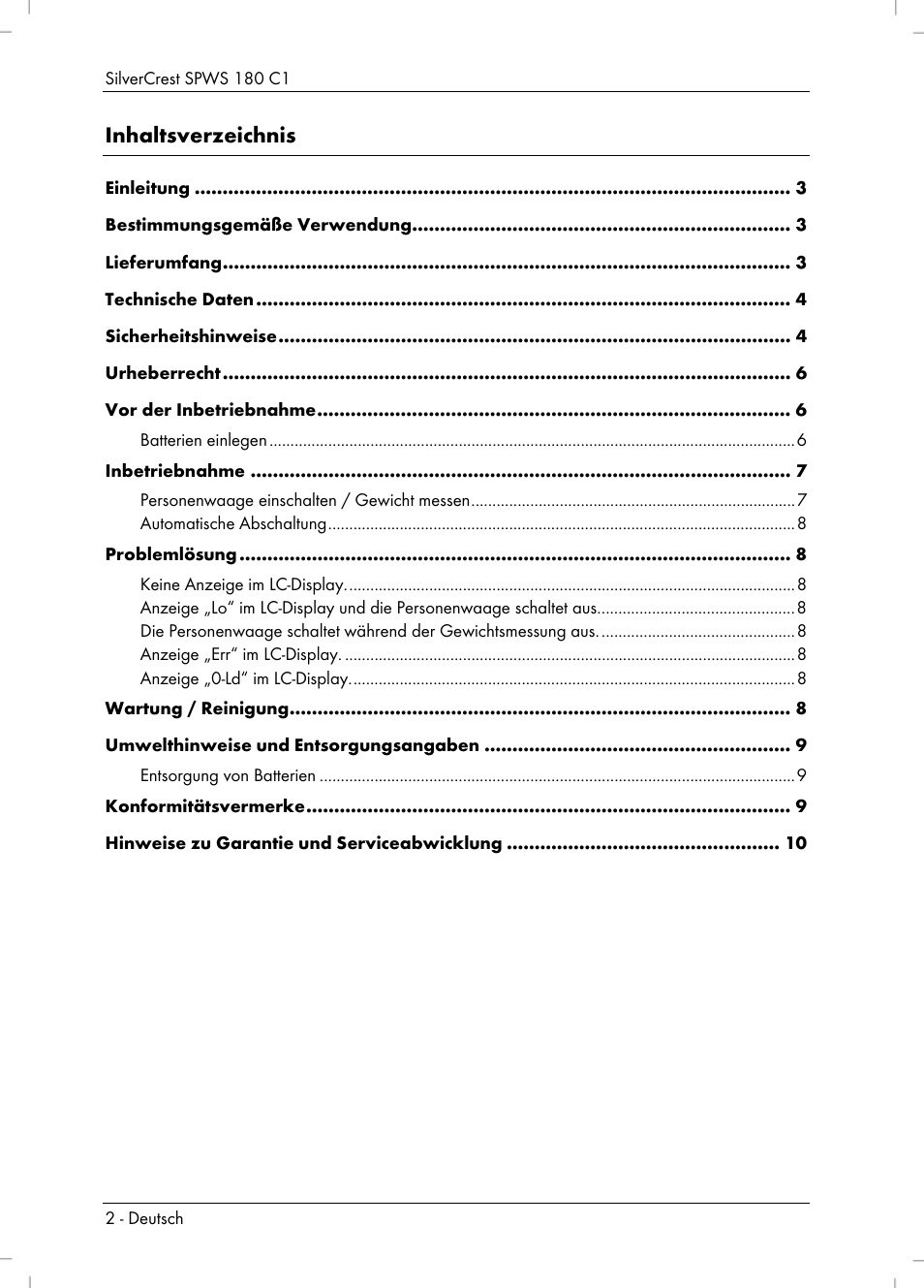 Silvercrest SPWS 180 C1 User Manual | Page 4 / 44