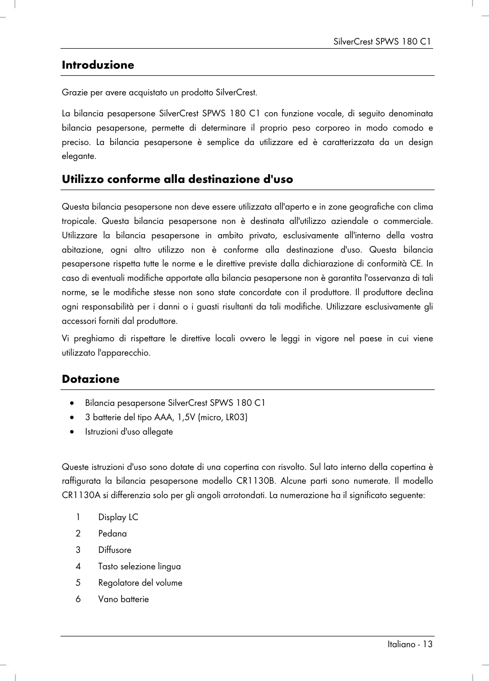 Introduzione, Utilizzo conforme alla destinazione d'uso, Dotazione | Silvercrest SPWS 180 C1 User Manual | Page 15 / 54