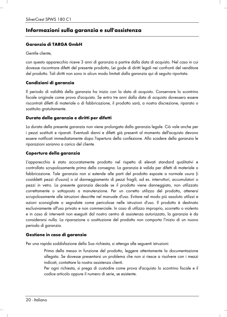Informazioni sulla garanzia e sull'assistenza | Silvercrest SPWS 180 C1 User Manual | Page 22 / 54