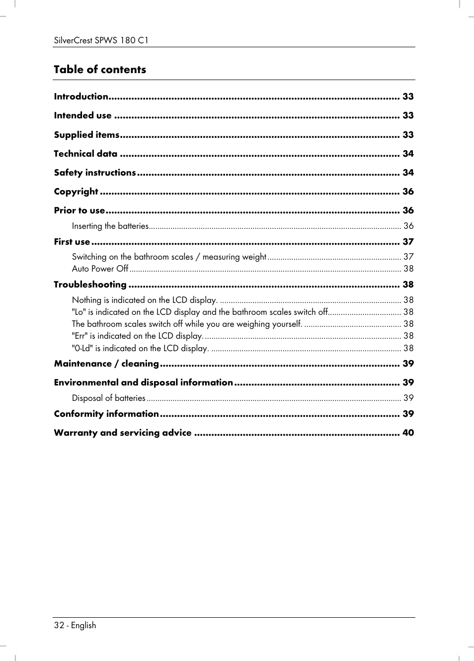 Silvercrest SPWS 180 C1 User Manual | Page 34 / 54
