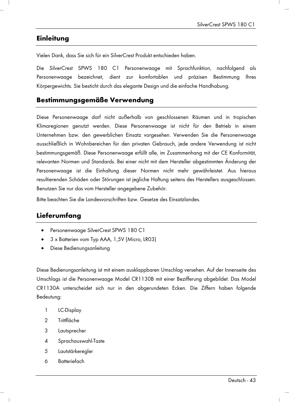 Einleitung, Bestimmungsgemäße verwendung, Lieferumfang | Silvercrest SPWS 180 C1 User Manual | Page 45 / 54