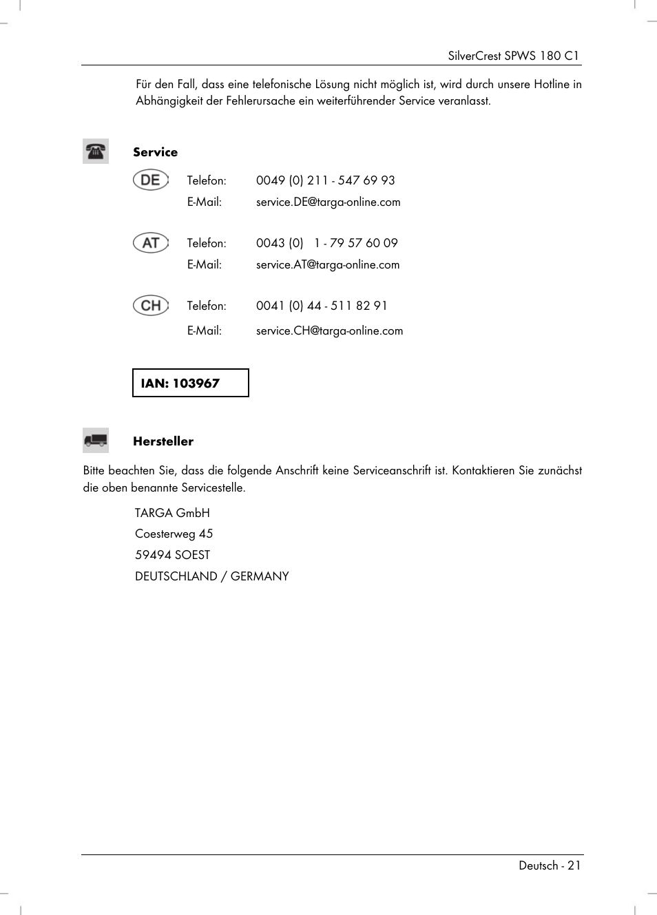 Silvercrest SPWS 180 C1 User Manual | Page 23 / 34