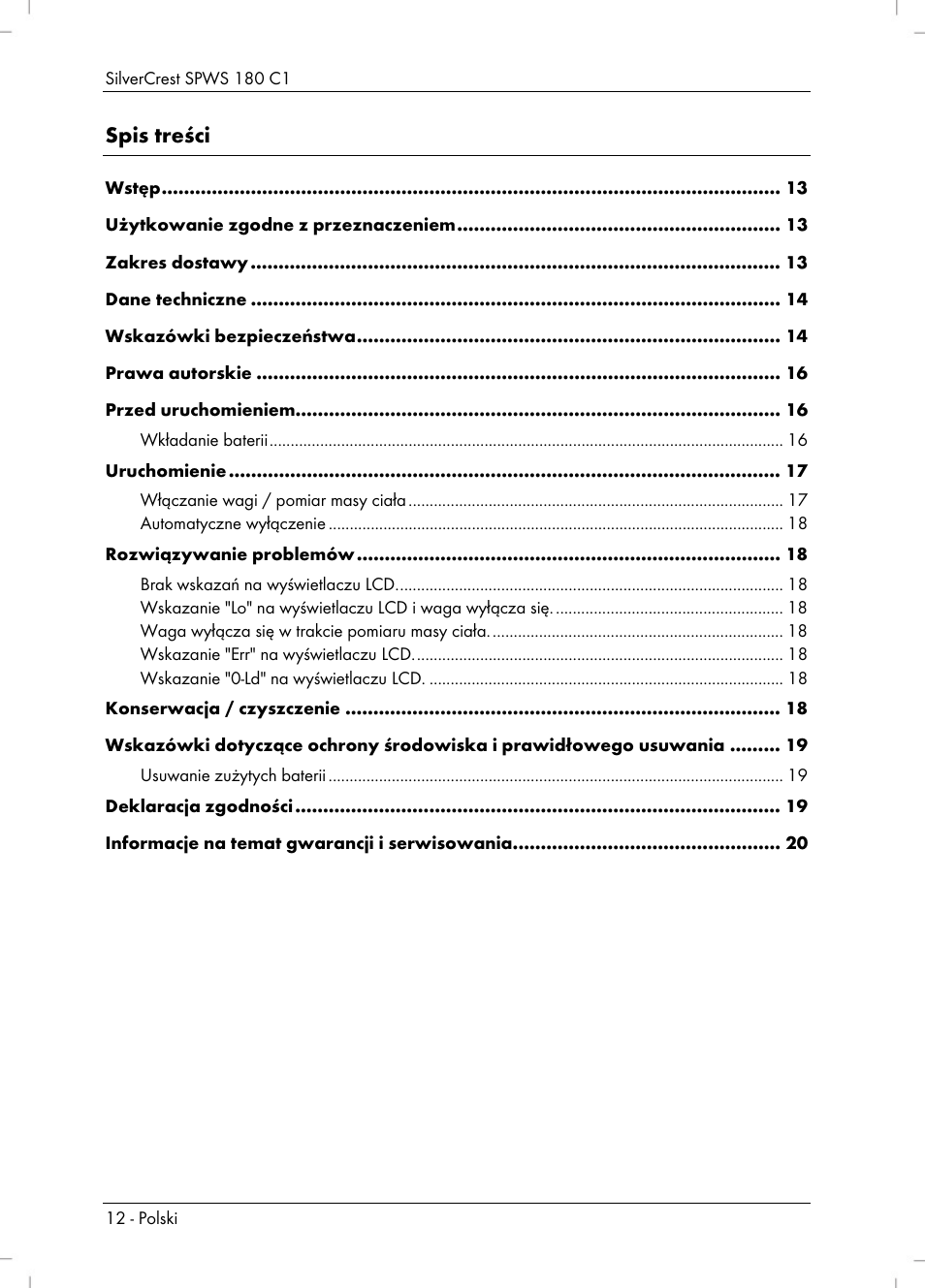 Silvercrest SPWS 180 C1 User Manual | Page 14 / 74