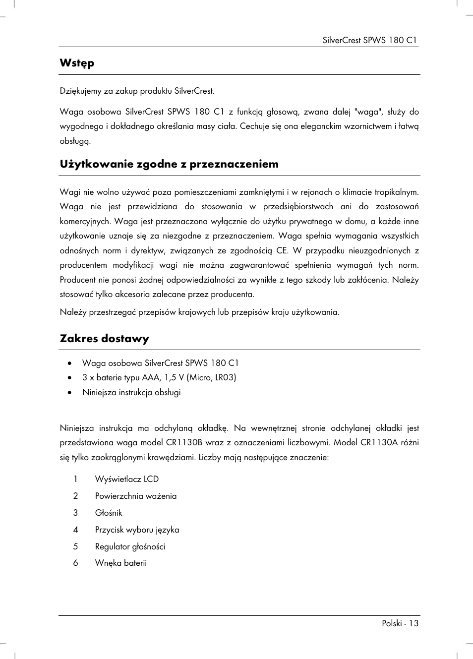 Wstęp, Użytkowanie zgodne z przeznaczeniem, Zakres dostawy | Silvercrest SPWS 180 C1 User Manual | Page 15 / 74