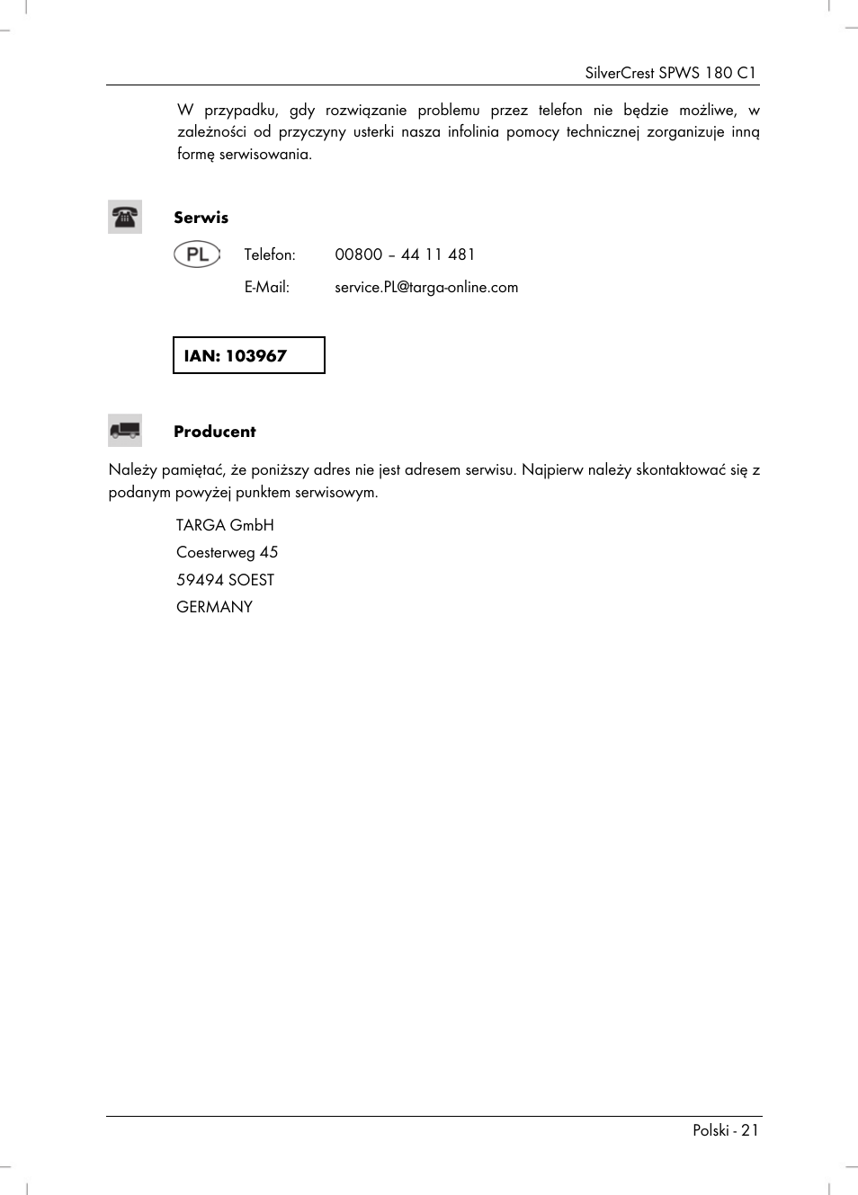 Silvercrest SPWS 180 C1 User Manual | Page 23 / 74