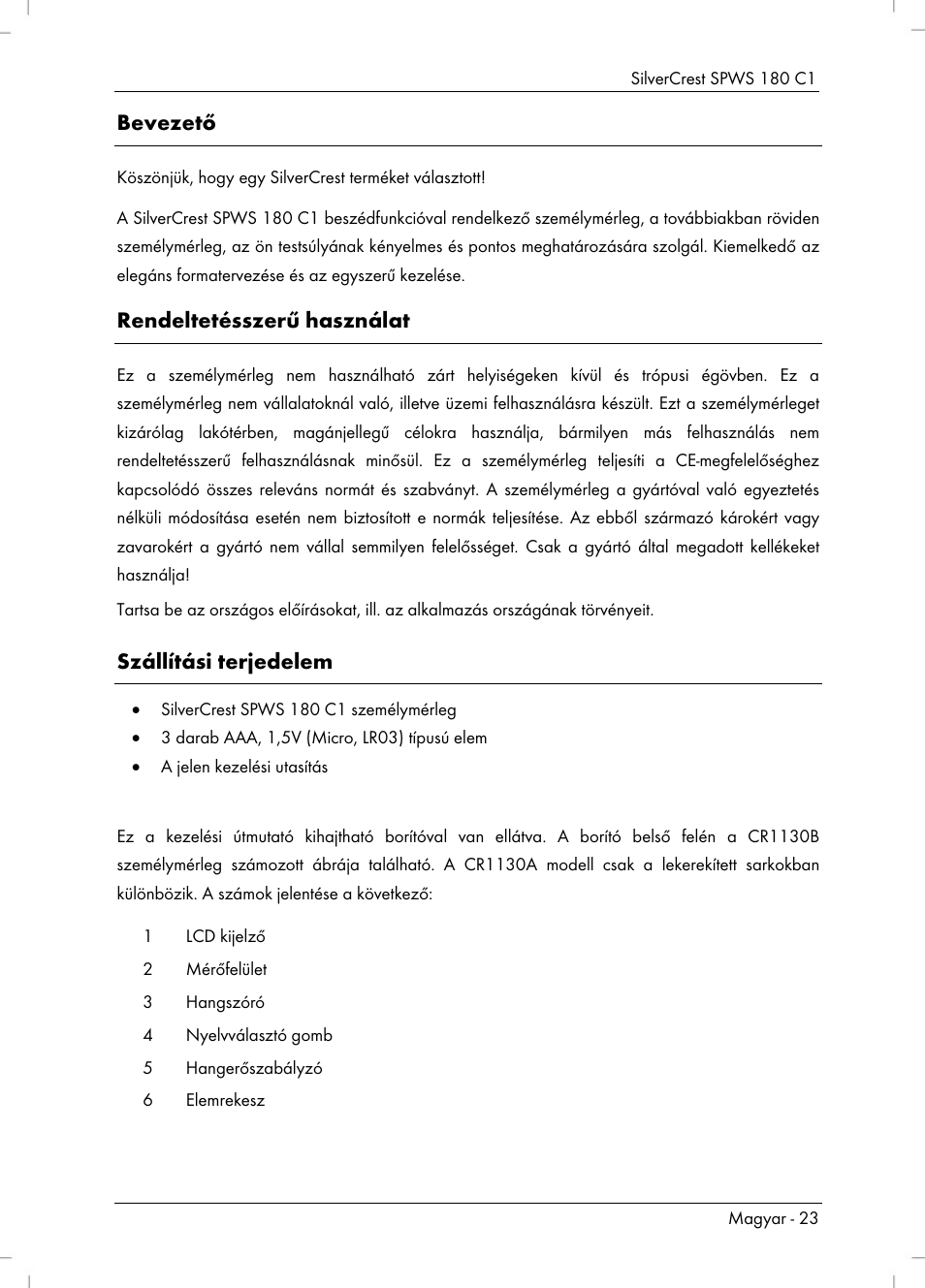 Bevezető, Rendeltetésszerű használat, Szállítási terjedelem | Silvercrest SPWS 180 C1 User Manual | Page 25 / 74