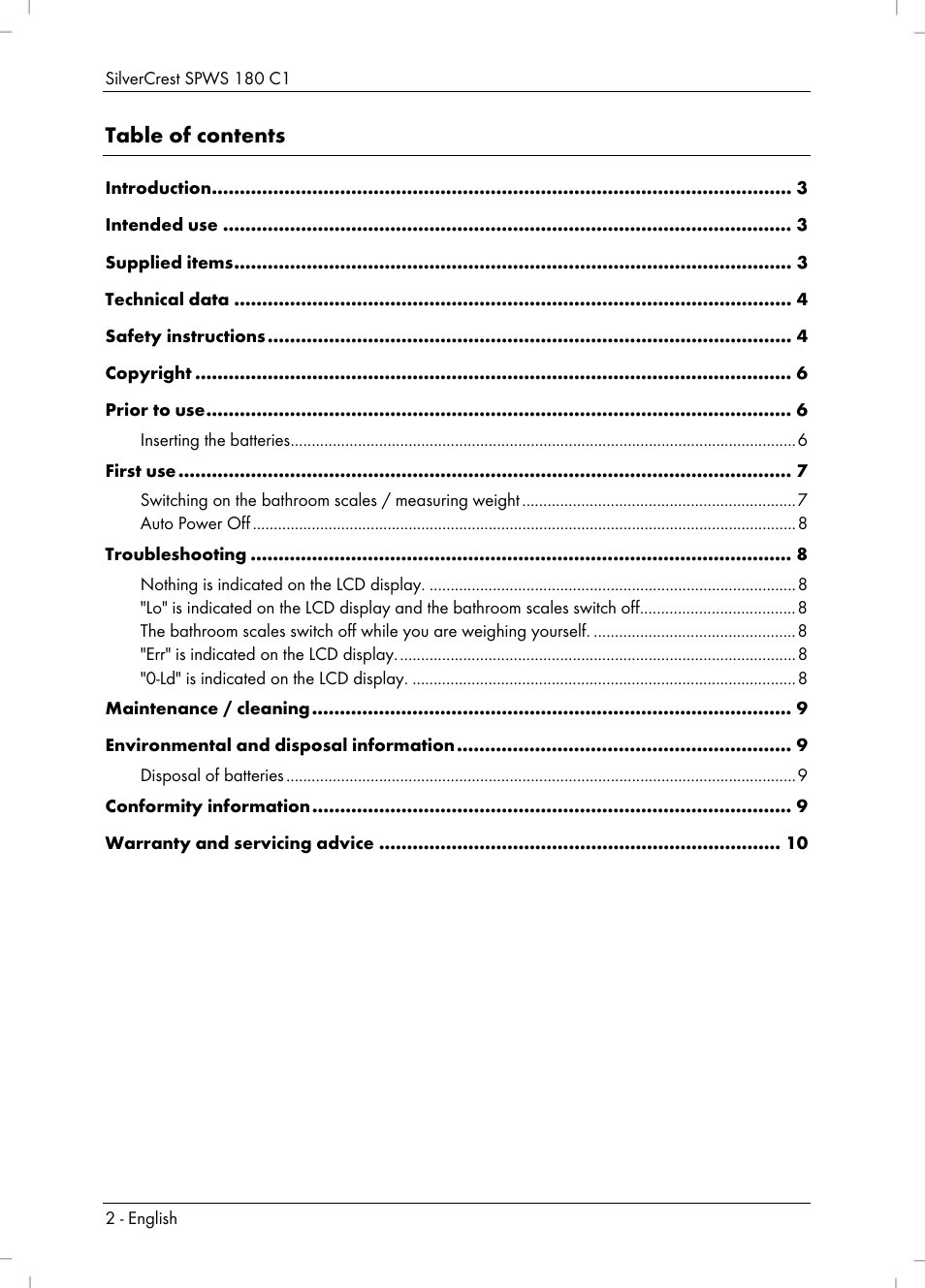 Silvercrest SPWS 180 C1 User Manual | Page 4 / 74