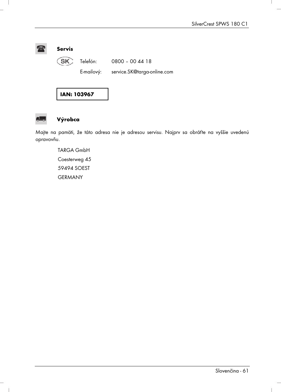 Silvercrest SPWS 180 C1 User Manual | Page 63 / 74