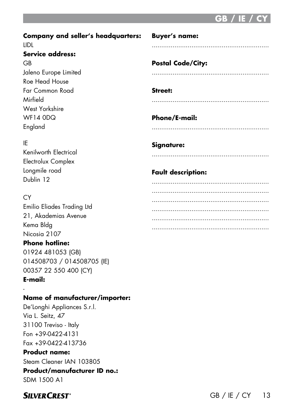 Gb / ie / cy | Silvercrest SDM 1500 A1 User Manual | Page 15 / 52