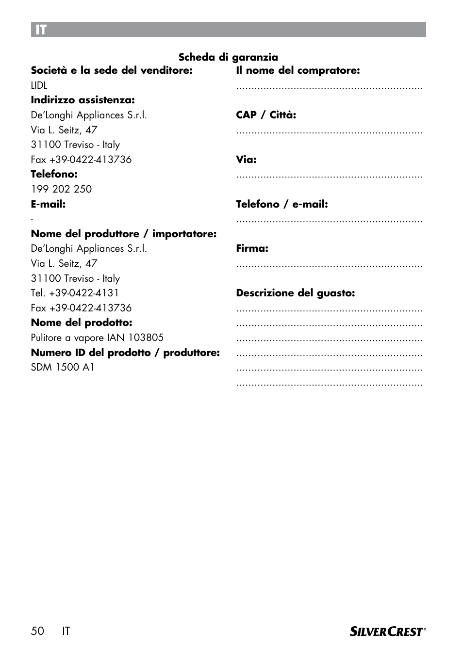 Silvercrest SDM 1500 A1 User Manual | Page 52 / 52