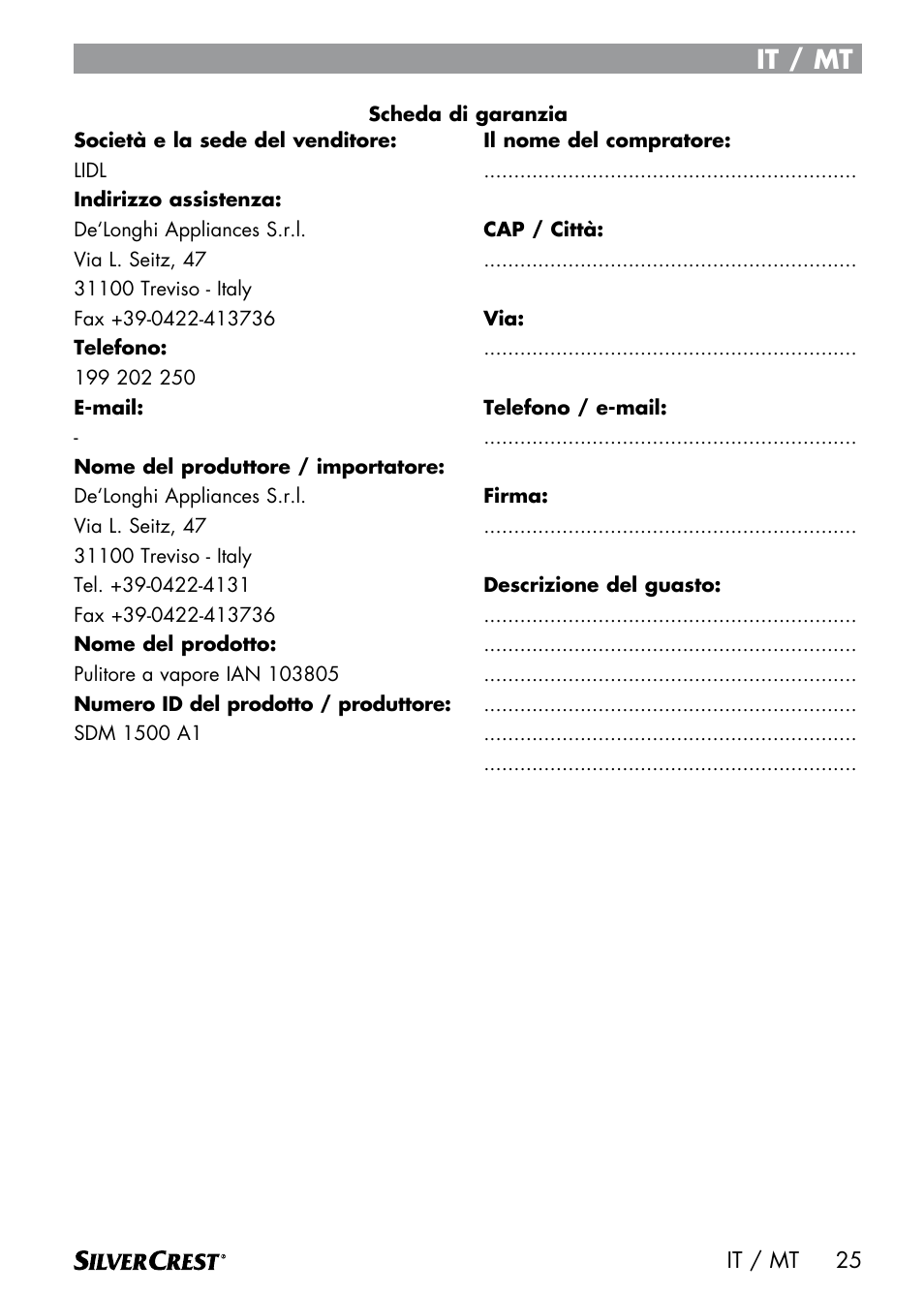 It / mt | Silvercrest SDM 1500 A1 User Manual | Page 27 / 64