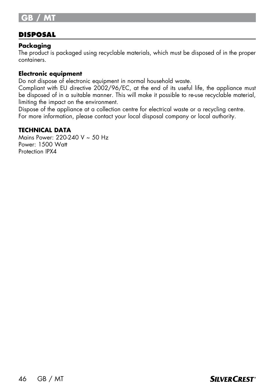 Gb / mt | Silvercrest SDM 1500 A1 User Manual | Page 48 / 64