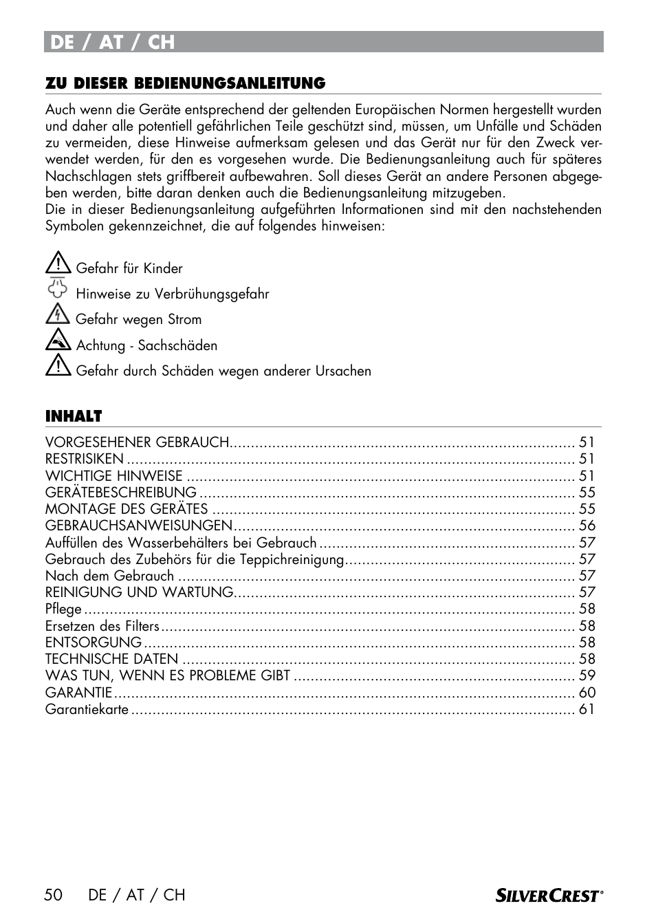 De / at / ch | Silvercrest SDM 1500 A1 User Manual | Page 52 / 64