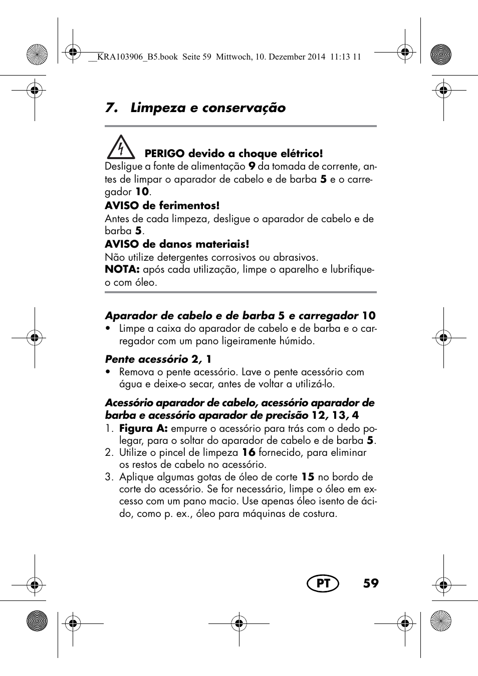 Limpeza e conservação | Silvercrest SHBS 3.7 A1 User Manual | Page 61 / 116