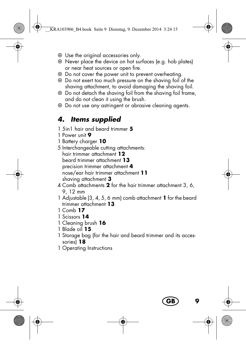 Items supplied | Silvercrest SHBS 3.7 A1 User Manual | Page 11 / 156