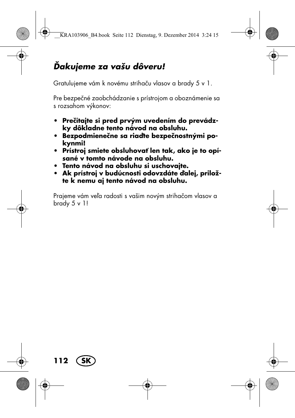 Akujeme za vašu dôveru | Silvercrest SHBS 3.7 A1 User Manual | Page 114 / 156