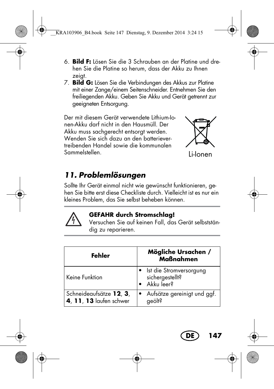 Problemlösungen, Li-ionen | Silvercrest SHBS 3.7 A1 User Manual | Page 149 / 156