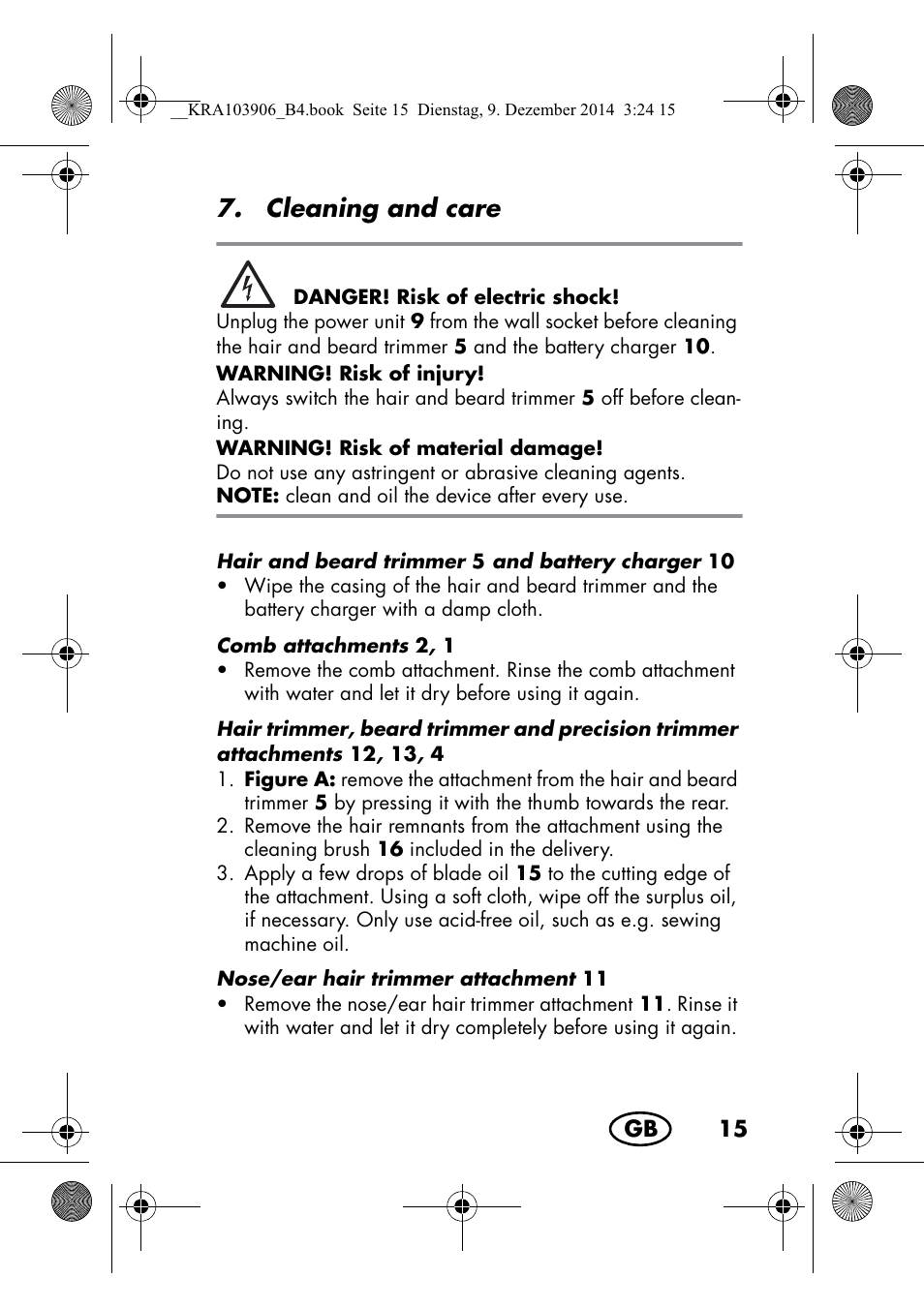 Cleaning and care | Silvercrest SHBS 3.7 A1 User Manual | Page 17 / 156