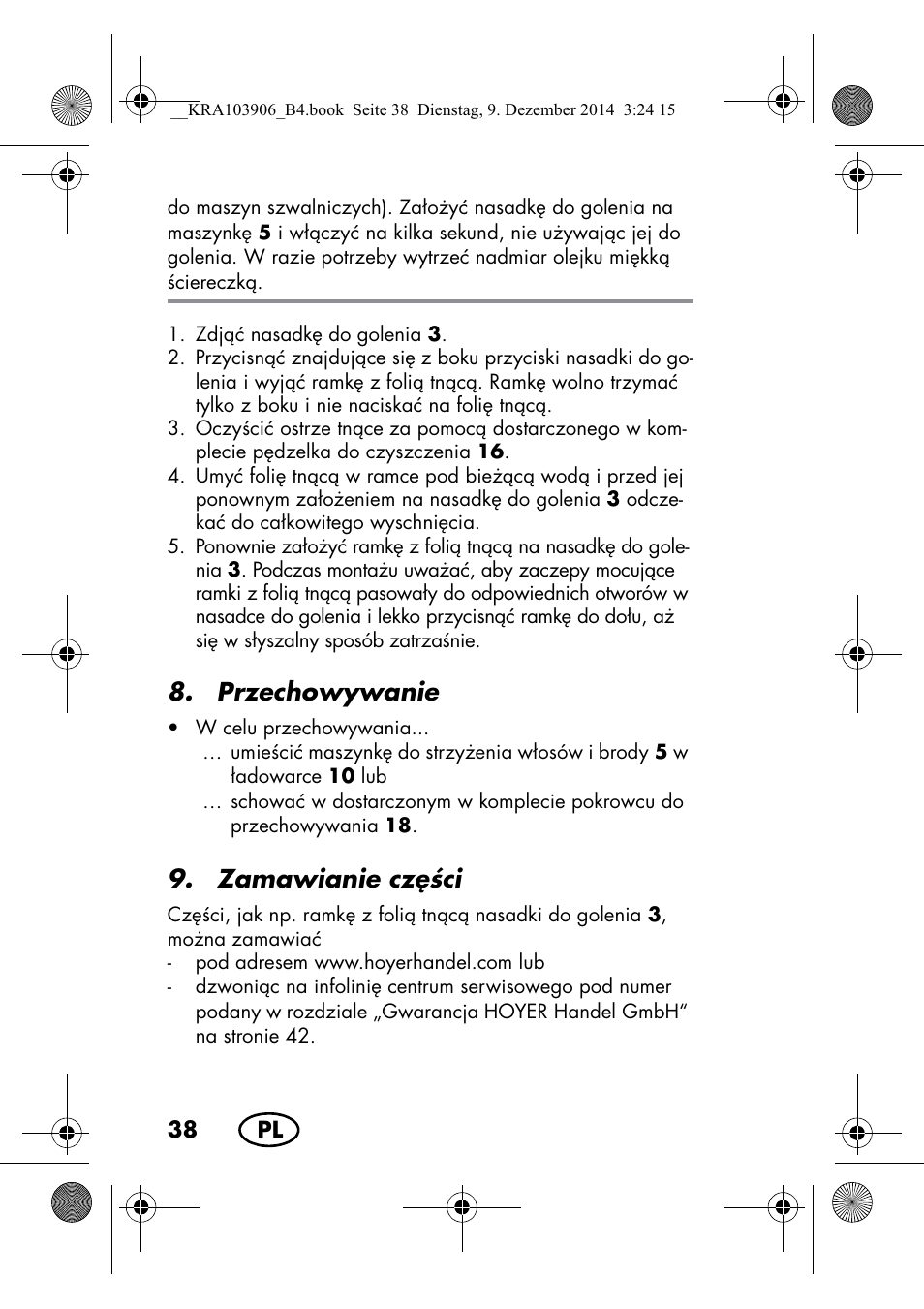Przechowywanie, Zamawianie cz ci | Silvercrest SHBS 3.7 A1 User Manual | Page 40 / 156