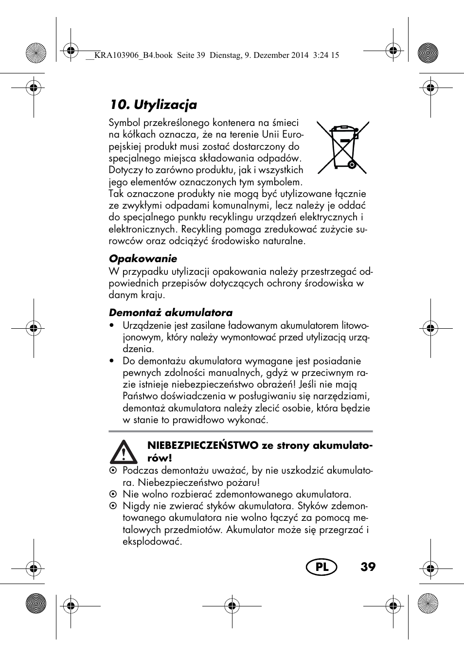 Utylizacja | Silvercrest SHBS 3.7 A1 User Manual | Page 41 / 156