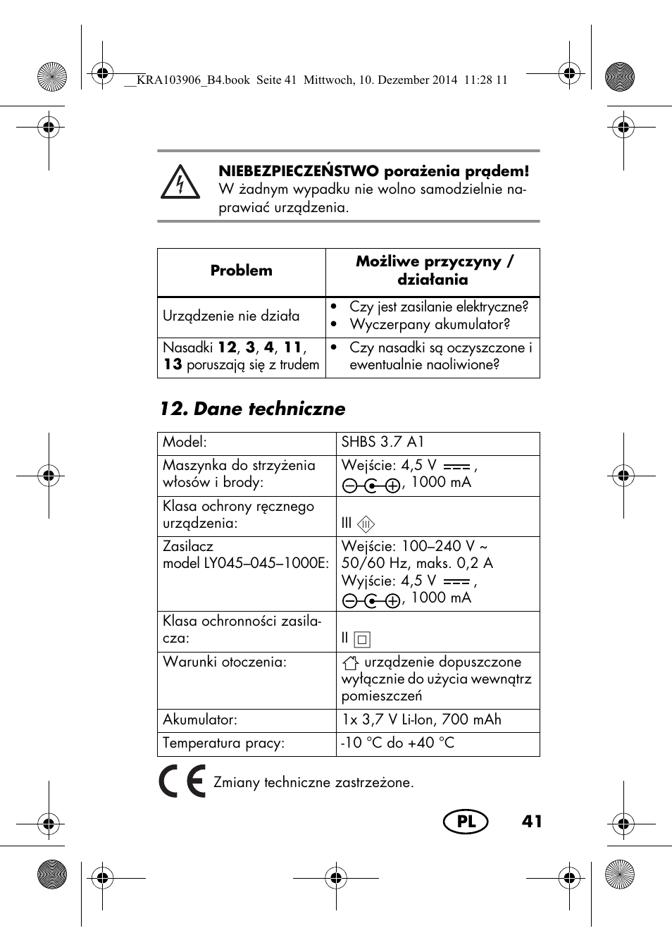 Dane techniczne | Silvercrest SHBS 3.7 A1 User Manual | Page 43 / 156