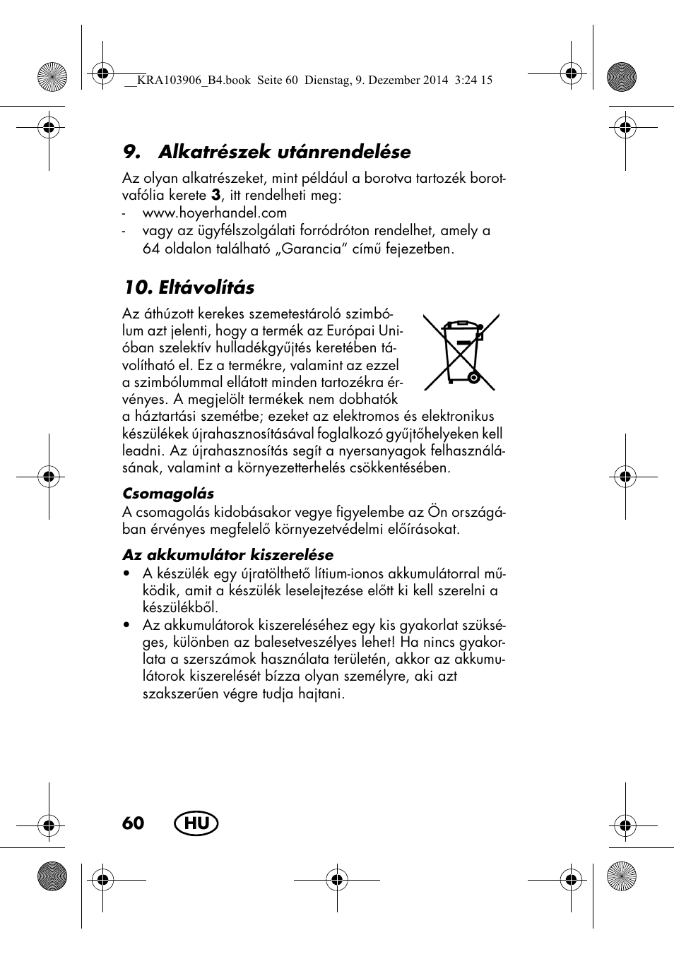 Alkatrészek utánrendelése, Eltávolítás | Silvercrest SHBS 3.7 A1 User Manual | Page 62 / 156