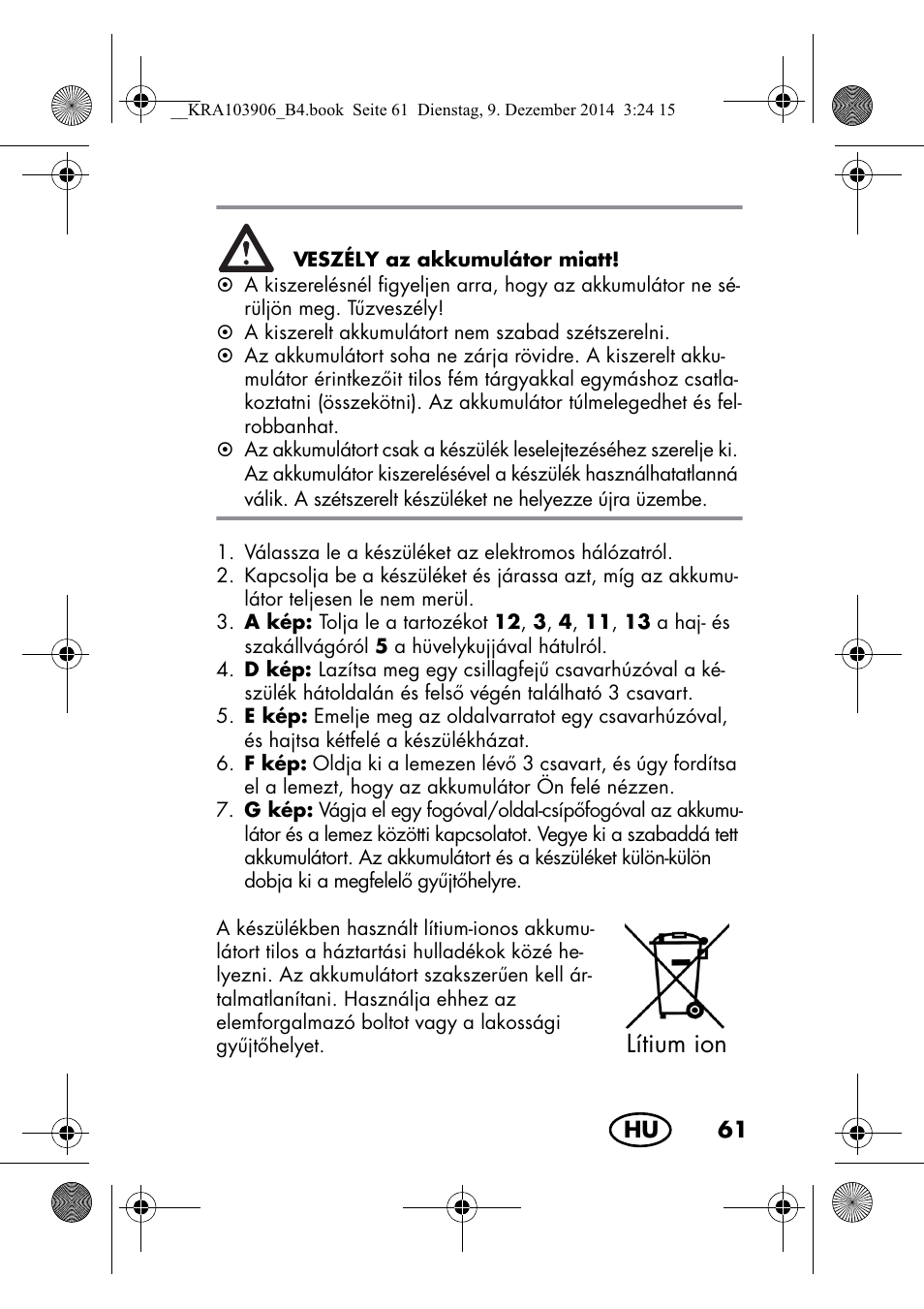 Lítium ion | Silvercrest SHBS 3.7 A1 User Manual | Page 63 / 156