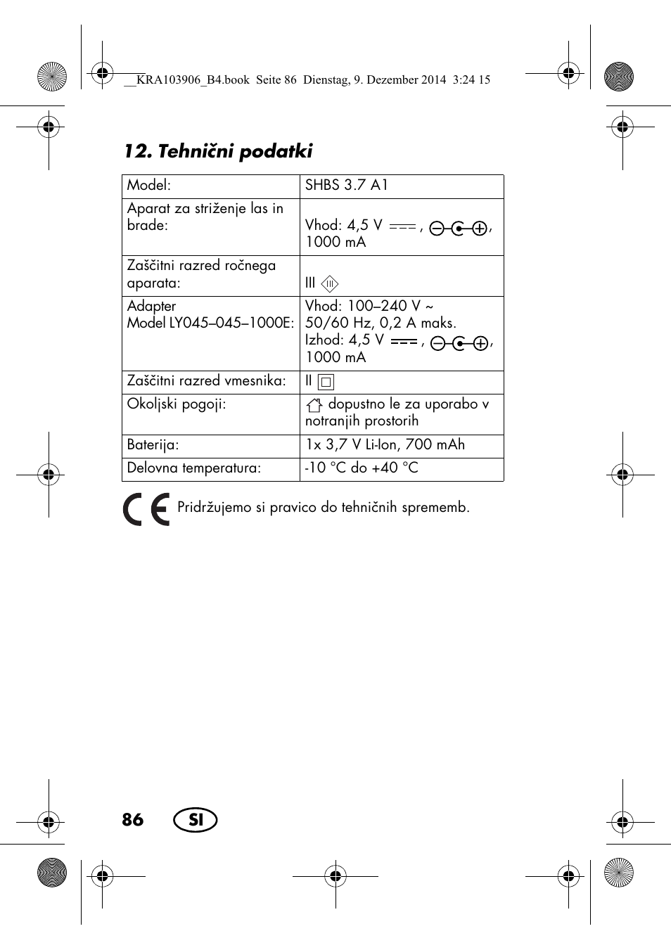 Tehnini podatki | Silvercrest SHBS 3.7 A1 User Manual | Page 88 / 156