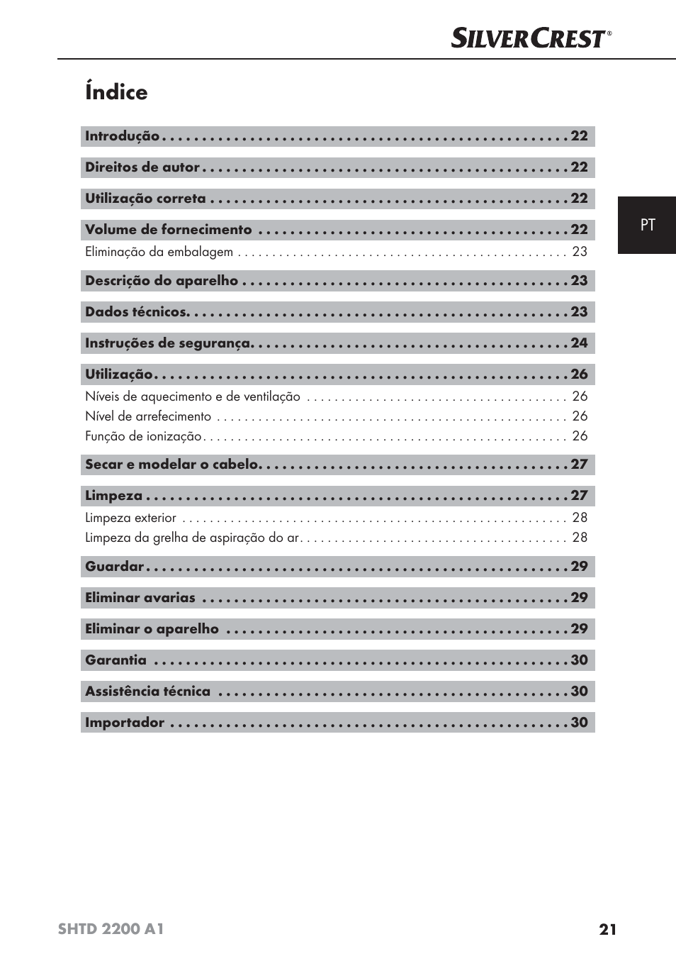 Índice | Silvercrest SHTD 2200 A1 User Manual | Page 24 / 54