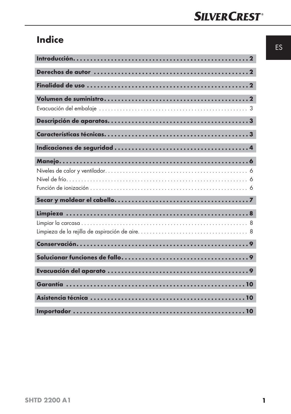 Indice | Silvercrest SHTD 2200 A1 User Manual | Page 4 / 54