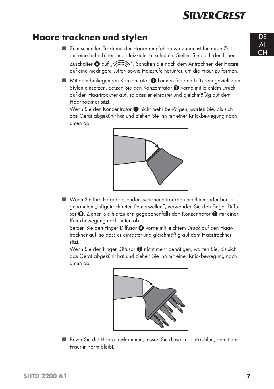 Haare trocknen und stylen, De at ch | Silvercrest SHTD 2200 A1 User Manual | Page 10 / 44