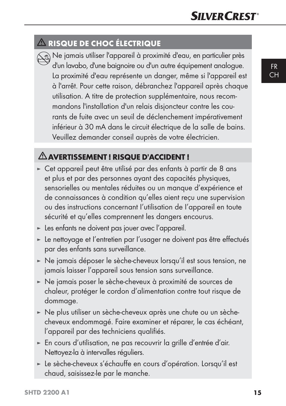 Les enfants ne doivent pas jouer avec l’appareil | Silvercrest SHTD 2200 A1 User Manual | Page 18 / 44