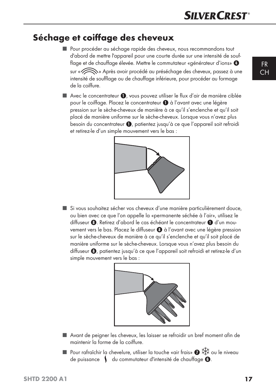Séchage et coiﬀage des cheveux | Silvercrest SHTD 2200 A1 User Manual | Page 20 / 44