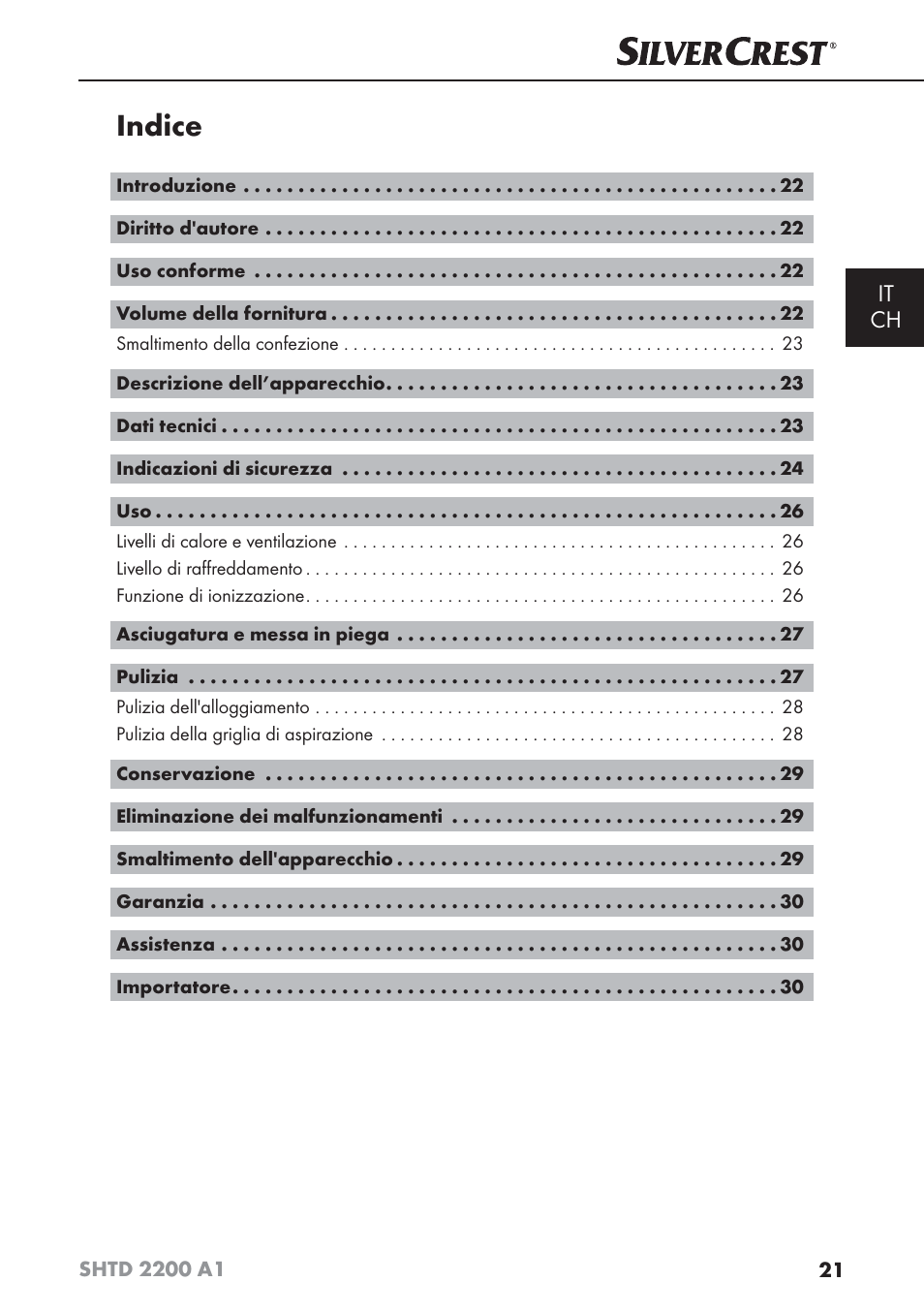 Indice, It ch | Silvercrest SHTD 2200 A1 User Manual | Page 24 / 44