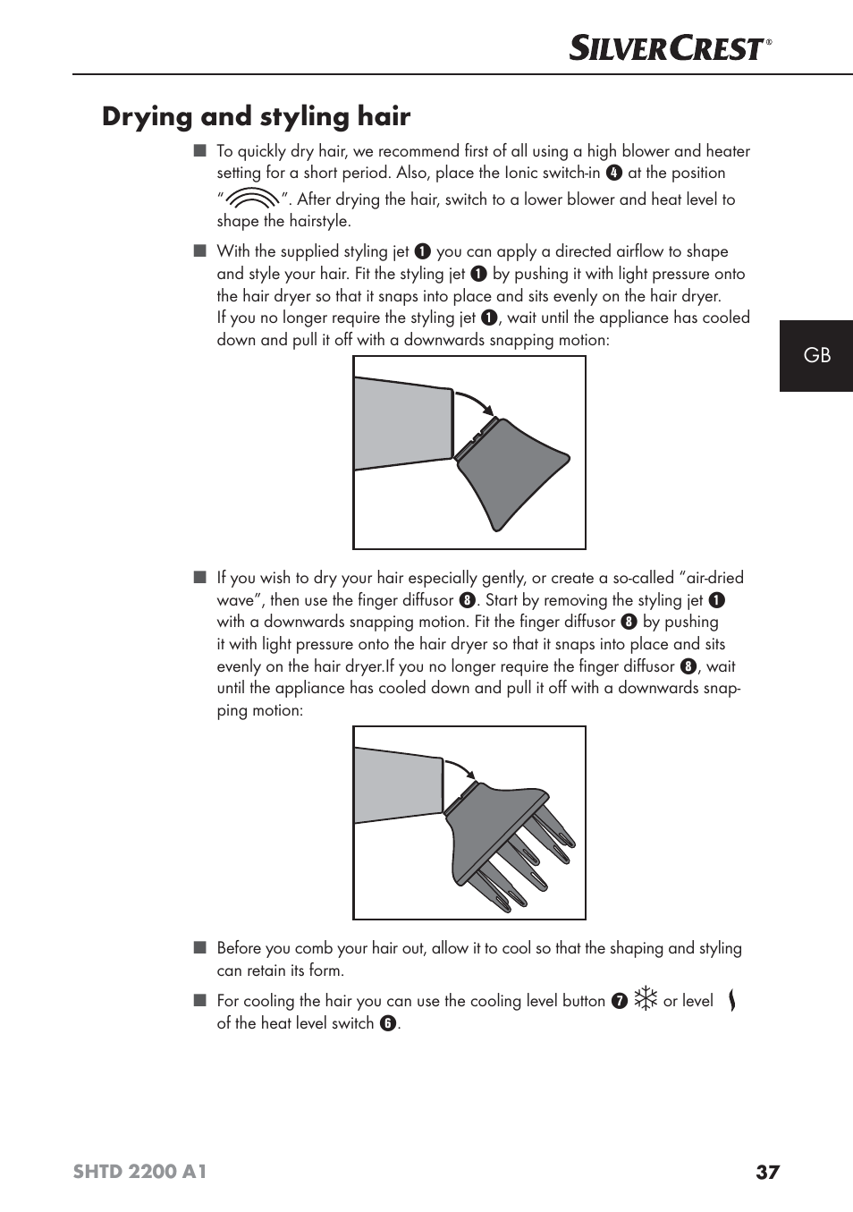 Drying and styling hair | Silvercrest SHTD 2200 A1 User Manual | Page 40 / 44