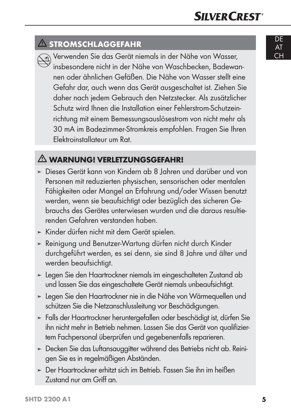Kinder dürfen nicht mit dem gerät spielen | Silvercrest SHTD 2200 A1 User Manual | Page 8 / 44