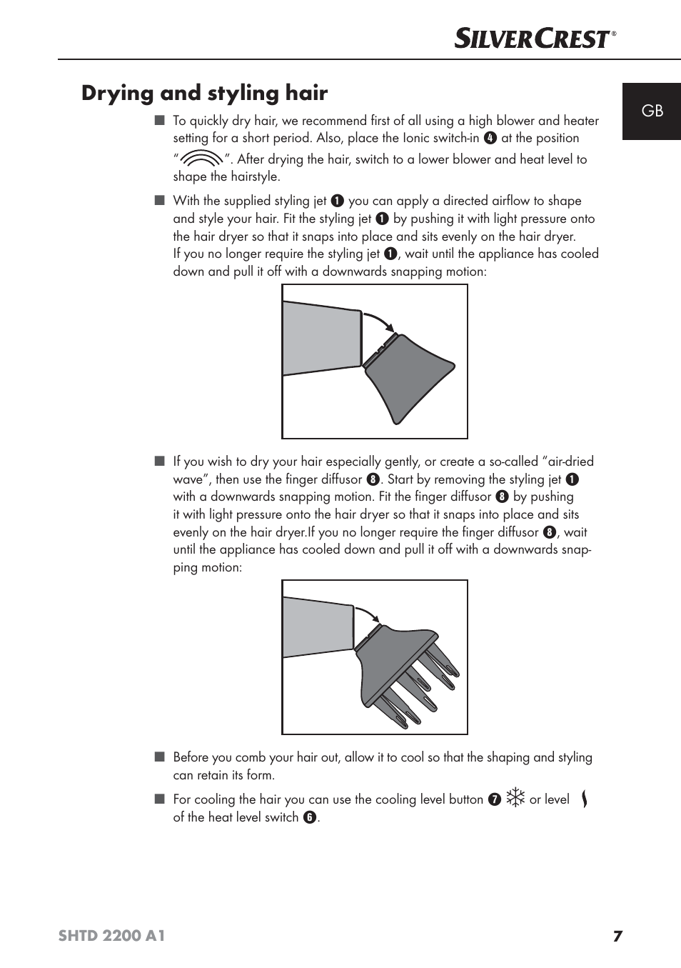 Drying and styling hair | Silvercrest SHTD 2200 A1 User Manual | Page 10 / 74