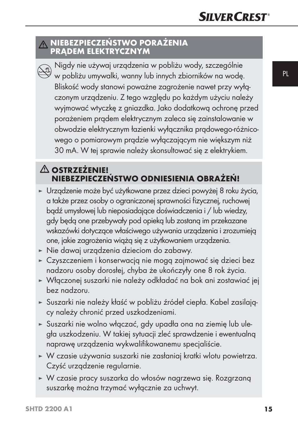 Nie dawaj urządzenia dzieciom do zabawy | Silvercrest SHTD 2200 A1 User Manual | Page 18 / 74