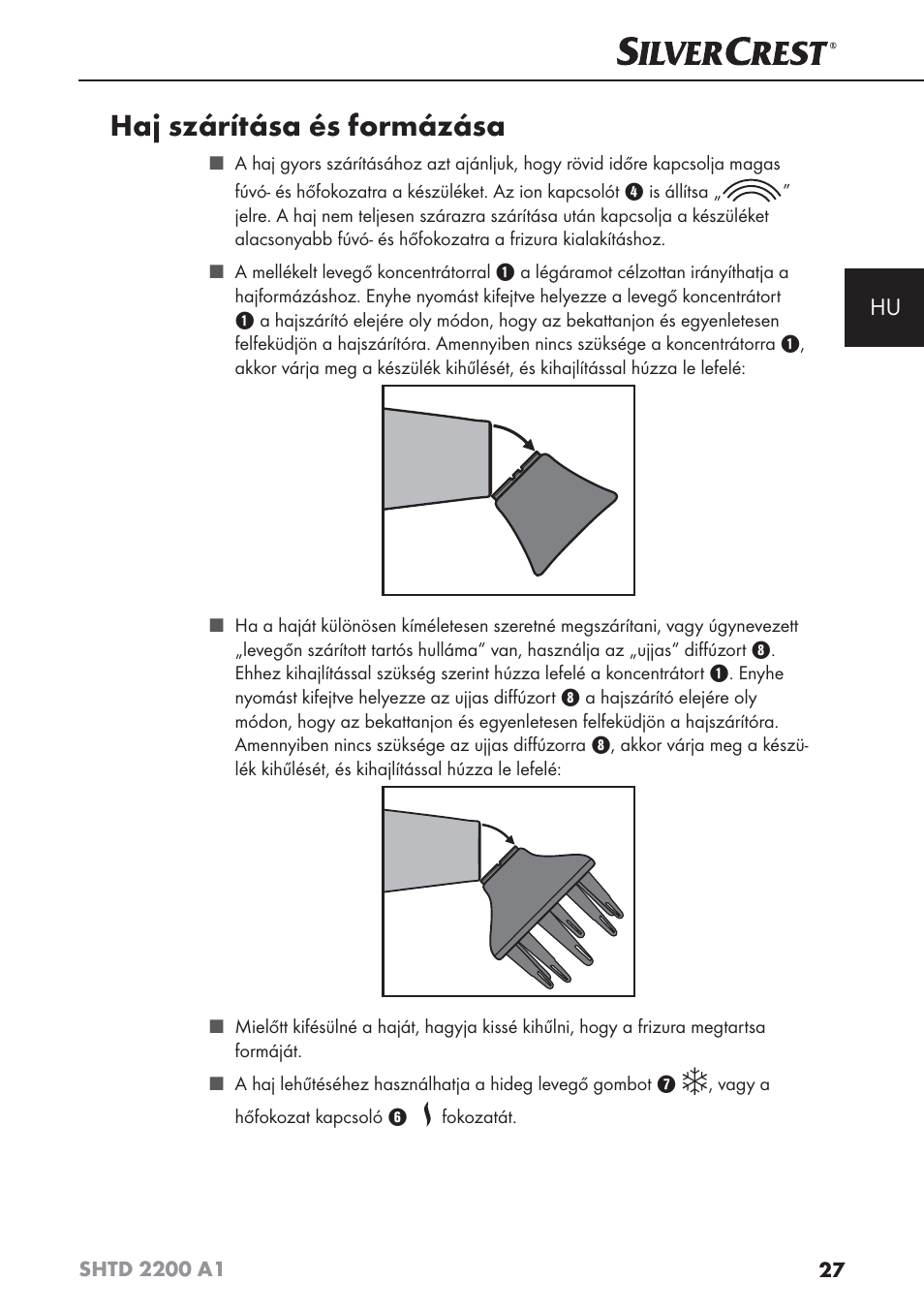 Haj szárítása és formázása | Silvercrest SHTD 2200 A1 User Manual | Page 30 / 74