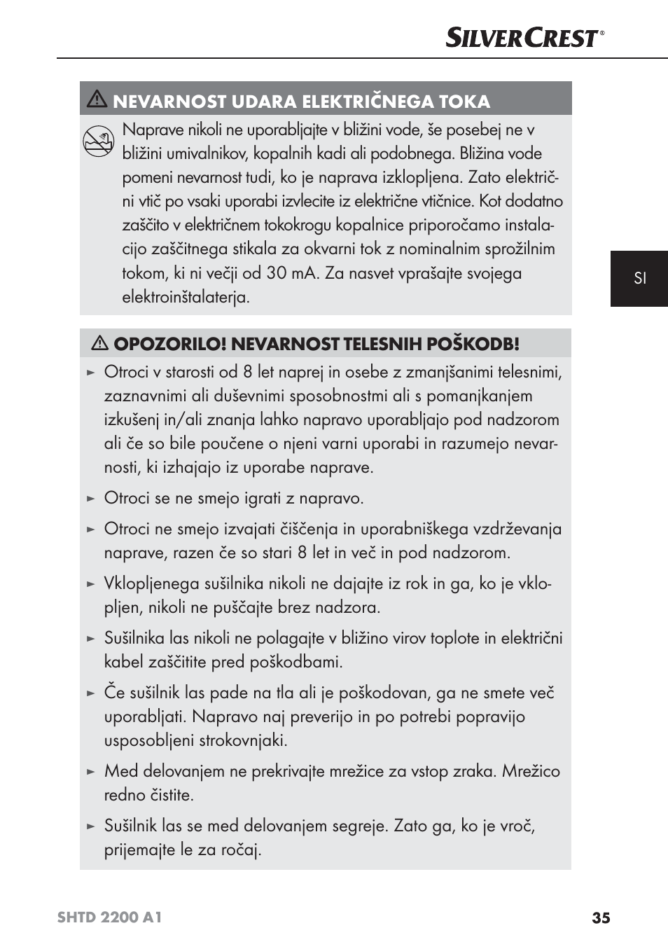 Otroci se ne smejo igrati z napravo | Silvercrest SHTD 2200 A1 User Manual | Page 38 / 74