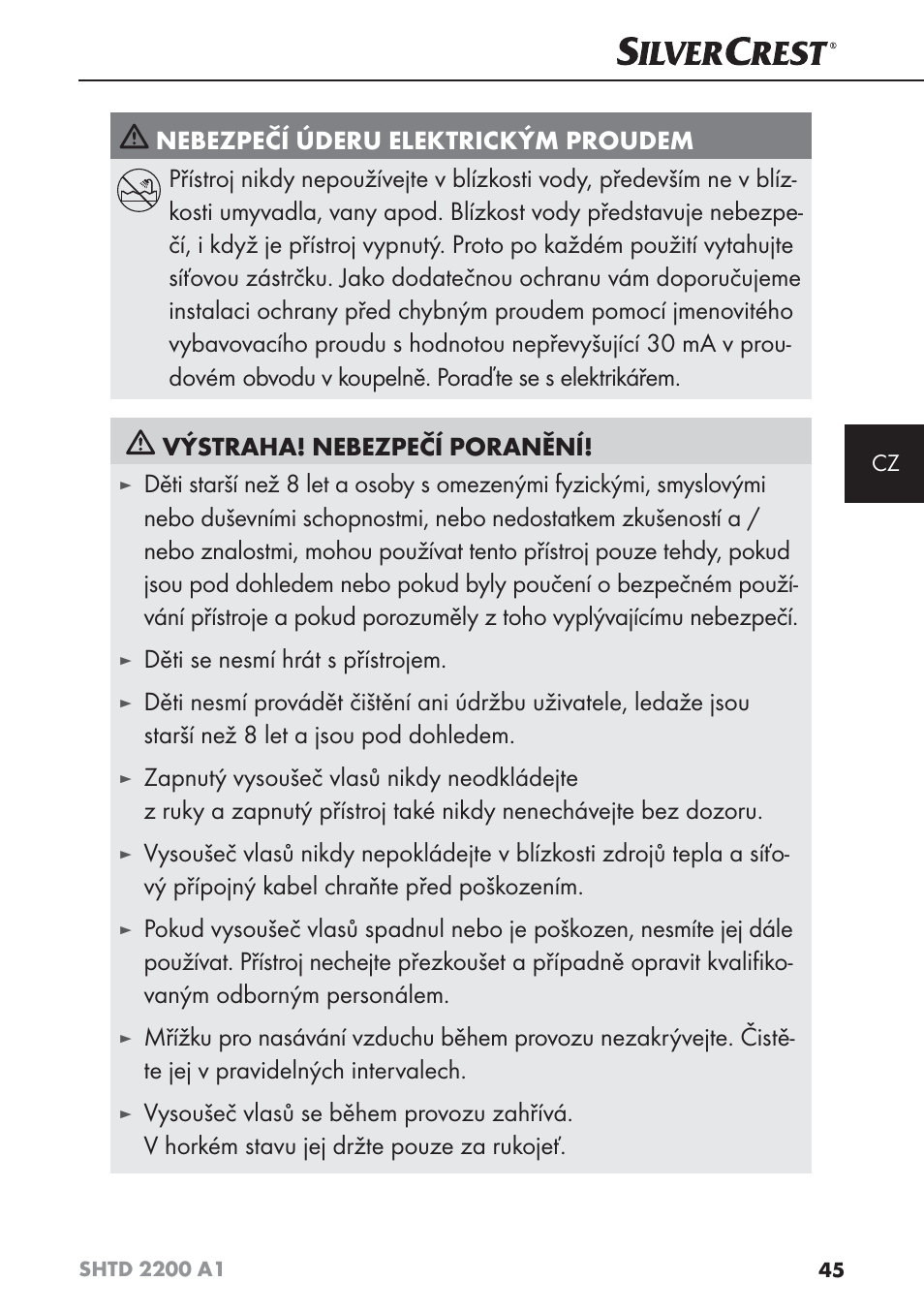Děti se nesmí hrát s přístrojem | Silvercrest SHTD 2200 A1 User Manual | Page 48 / 74