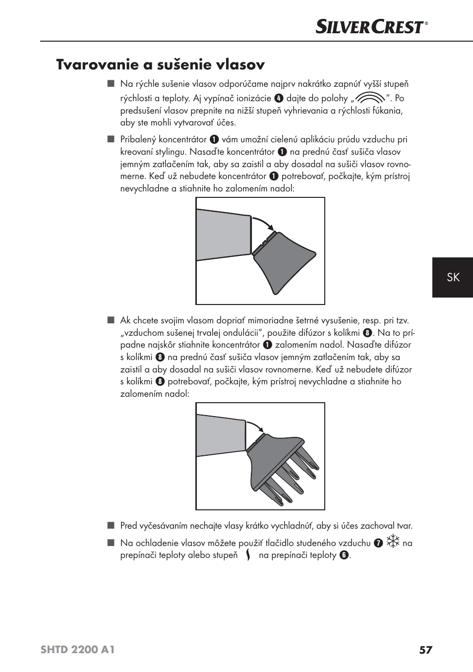 Tvarovanie a sušenie vlasov | Silvercrest SHTD 2200 A1 User Manual | Page 60 / 74