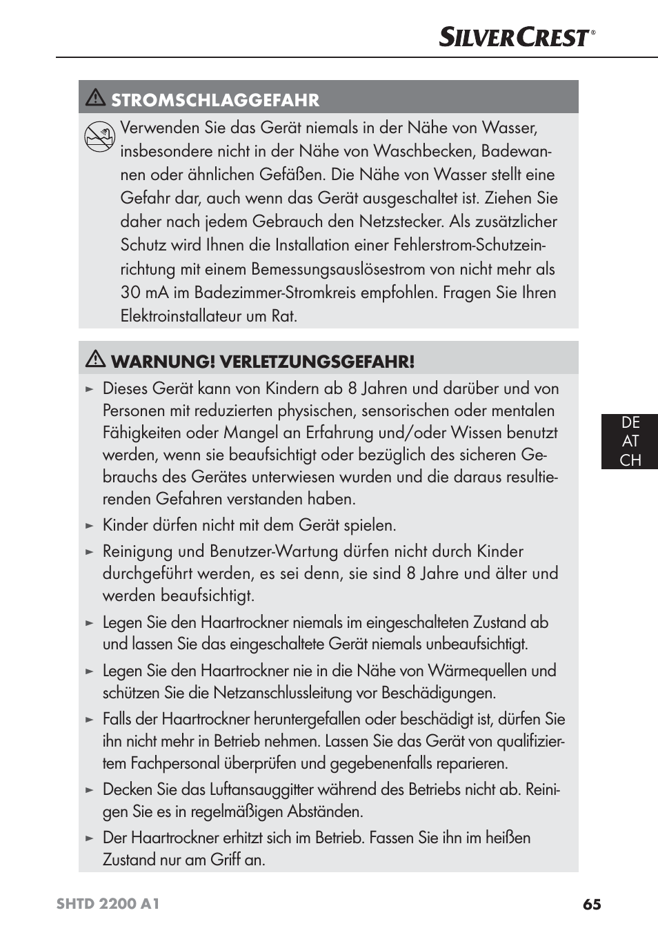 Kinder dürfen nicht mit dem gerät spielen | Silvercrest SHTD 2200 A1 User Manual | Page 68 / 74