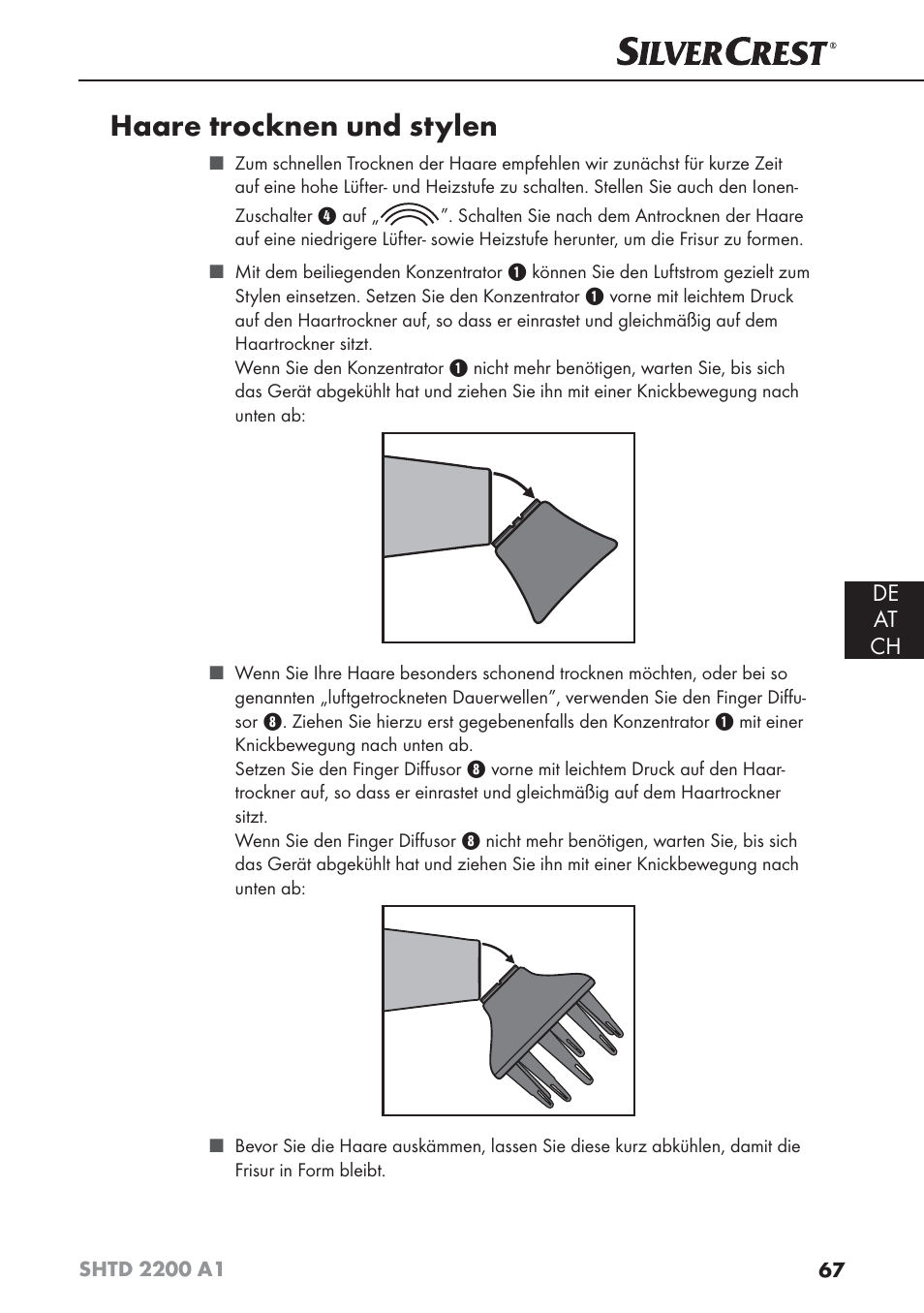 Haare trocknen und stylen, De at ch | Silvercrest SHTD 2200 A1 User Manual | Page 70 / 74